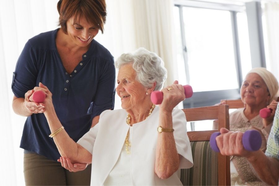 Senior doing low-impact strength training