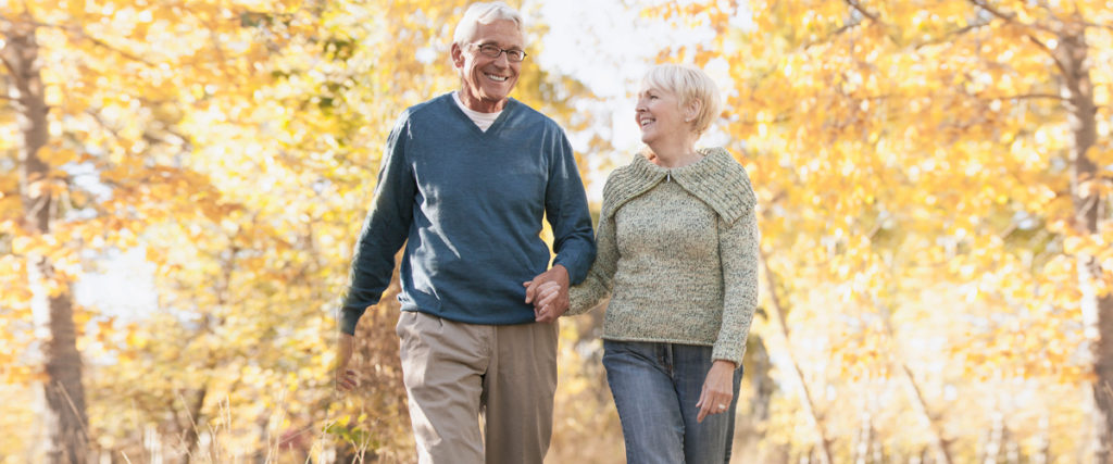 senior couple walking together