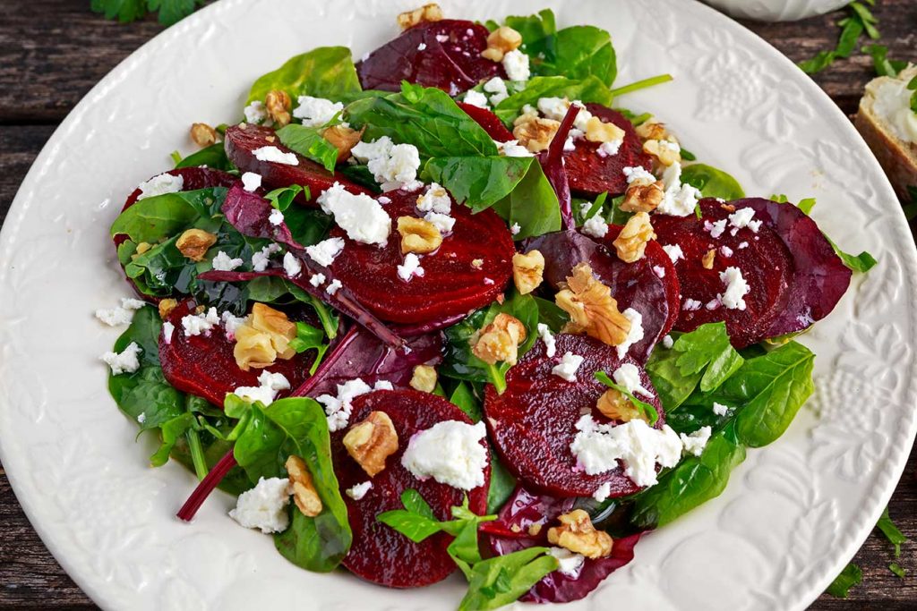 Beet salad with almonds and feta cheese to help increase blood flow