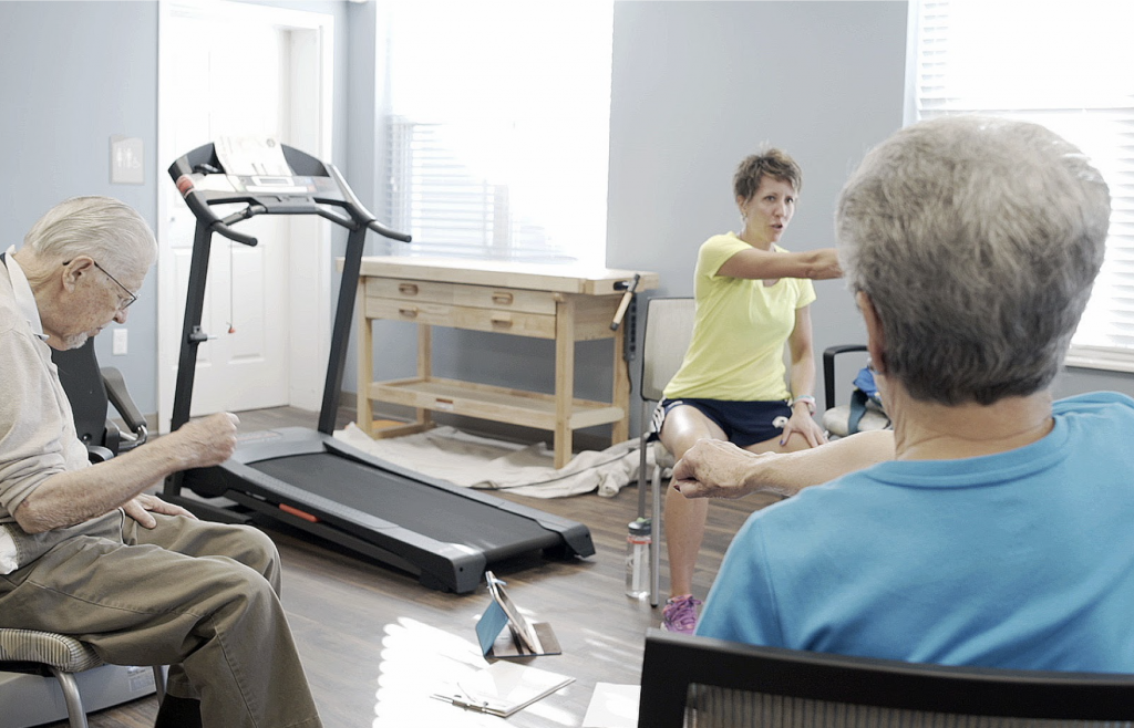 seniors working out with a instructor to improve circulation 