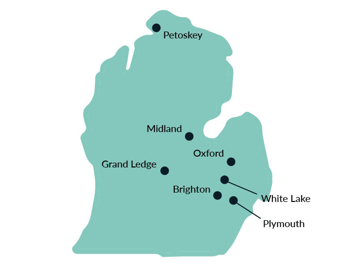 Map of Michigan with Independence Village locations
