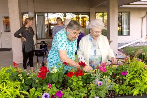 senior living residents gardening 