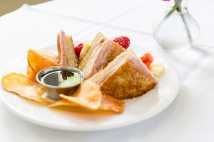 sandwich with chips on table