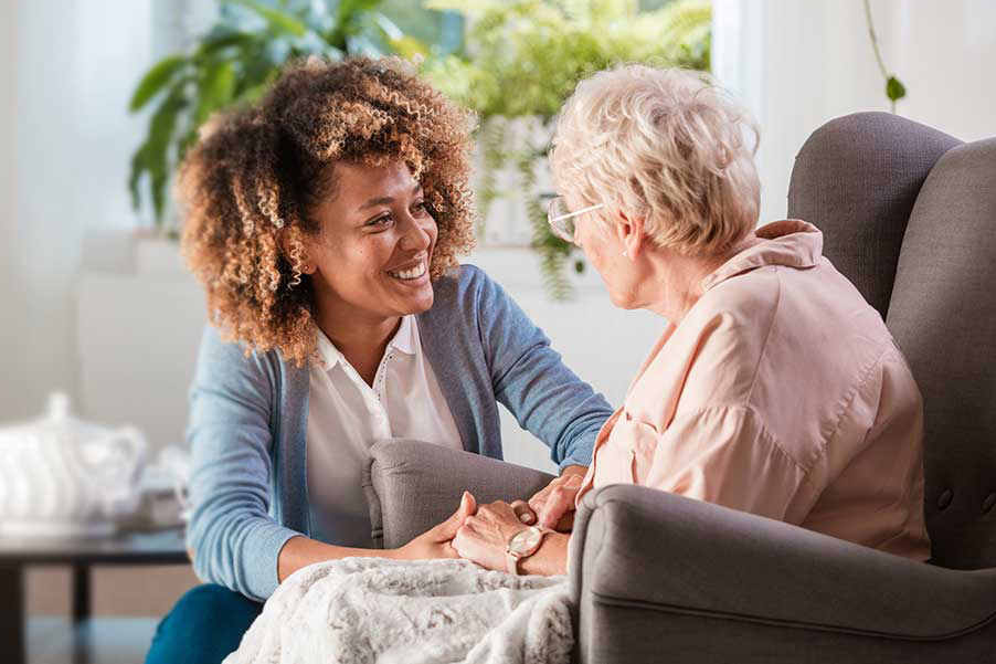 memory care resident with a caregiver