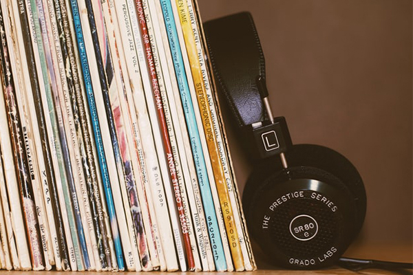 records and headphones