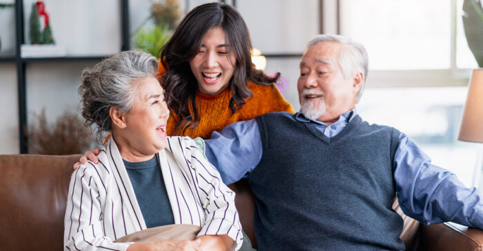senior parents talking to daughter about home health care