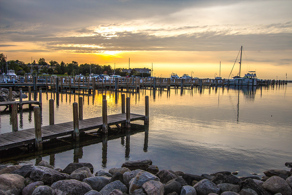 Petoskey Michigan dock at sunset