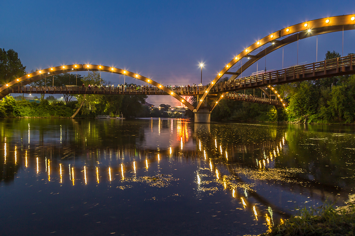 Midland Michigan bridge at night 