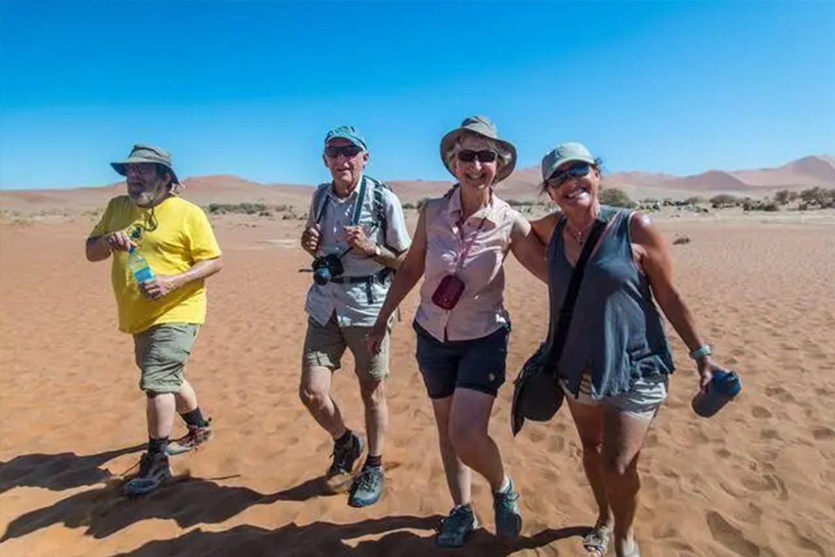 Senior travel group in the desert