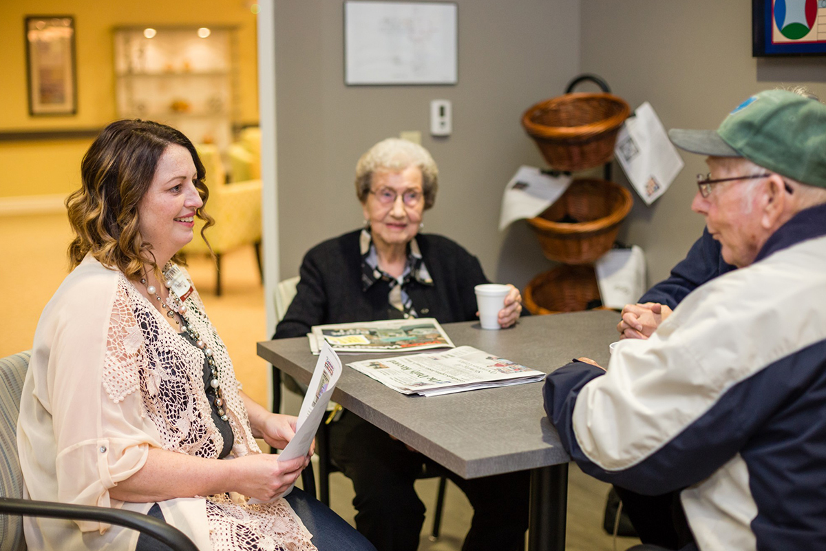 StoryPoint Group Resident talking to a community employee