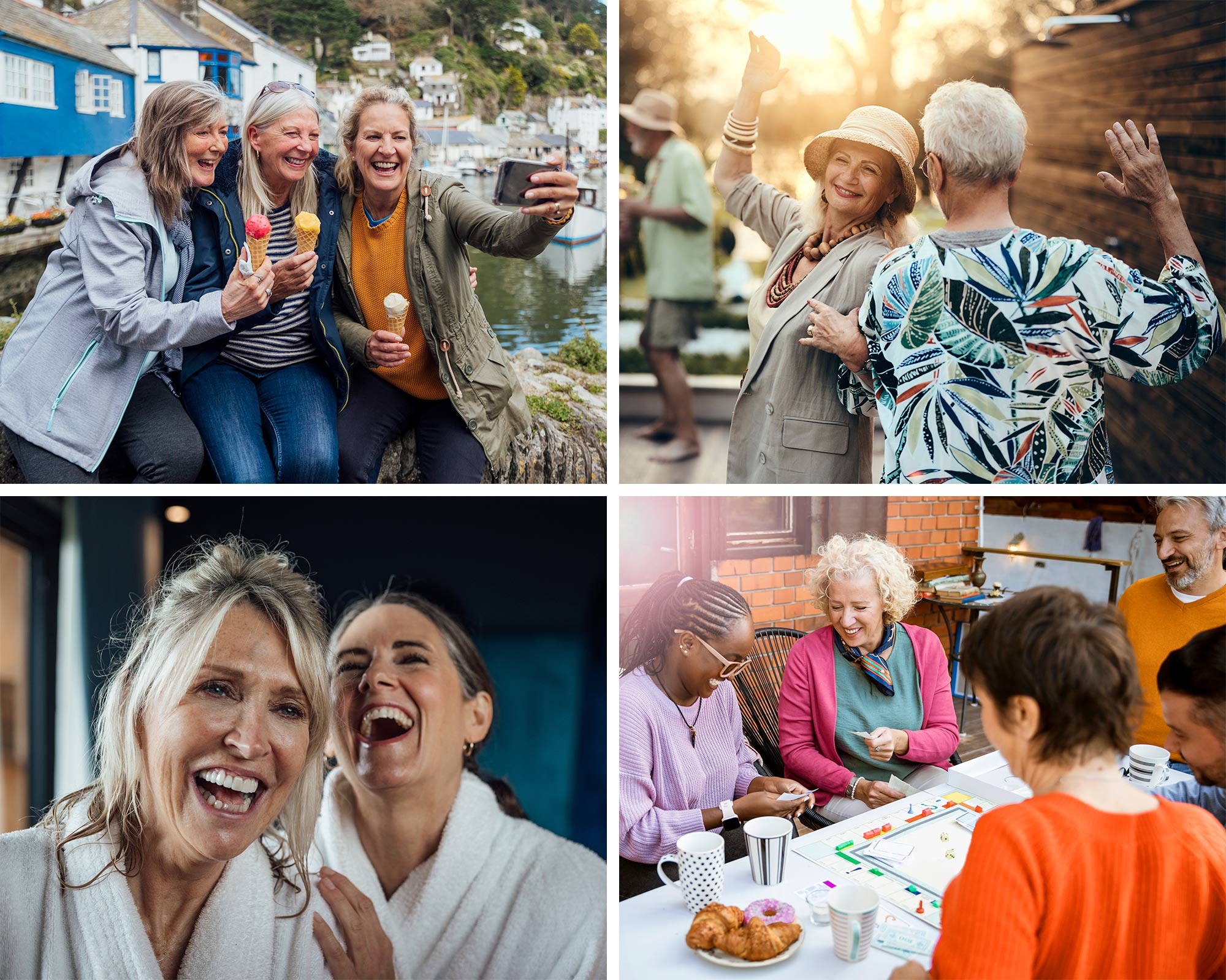 collage of 60 year olds doing activities