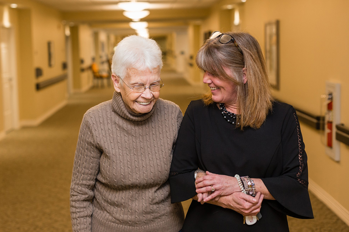 memory care resident with a caregiver